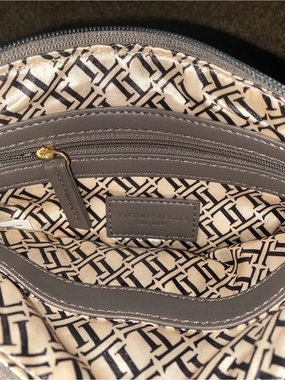 Tignanello Gray Leather Crossbody Bag Purse Organizer Adjustable Strap Pockets